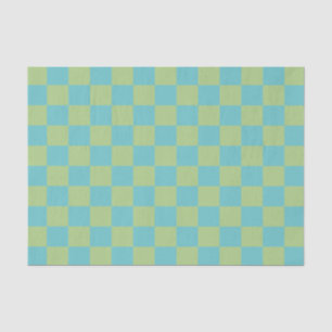 Chequerboard Chequered Pattern in Blue and Green   Tissue Paper