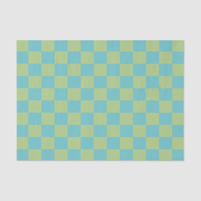 Chequerboard Chequered Pattern in Blue and Green   Tissue Paper (Front)
