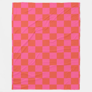 Chequerboard Chequered Pattern in Pink and Orange Fleece Blanket