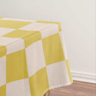 Chequerboard Chequered Pattern Picnic Yellow White Tablecloth
