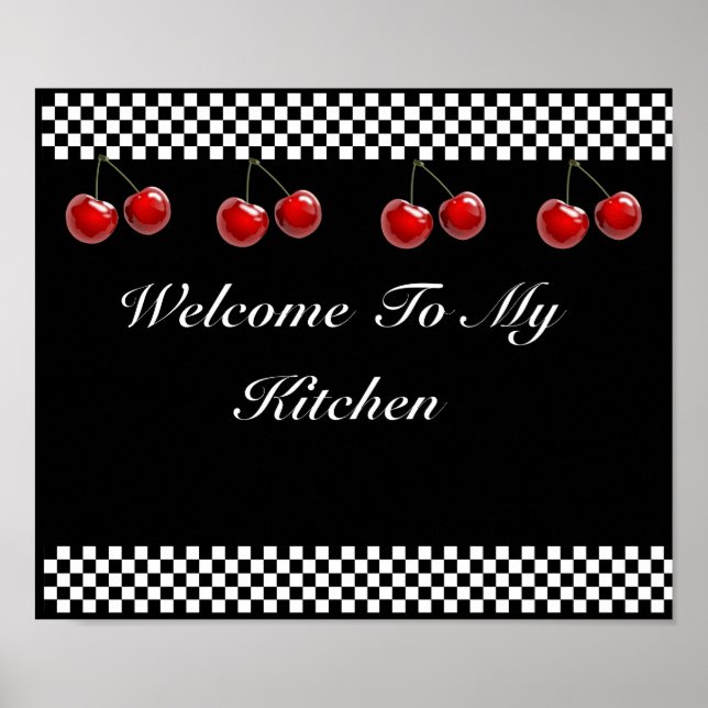 Chequerboard Cherries Kitchen Print (Front)