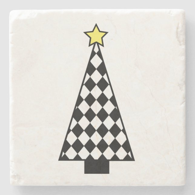 Chequerboard Christmas Tree Stone Coaster (Front)