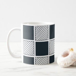 Chequerboard Cool Black and White Navy Blue  Coffee Mug