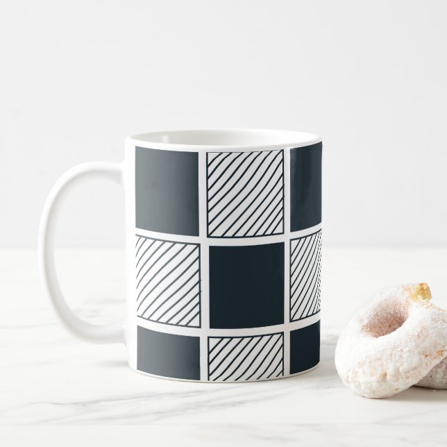 Chequerboard Cool Black and White Navy Blue  Coffee Mug (With Donut)