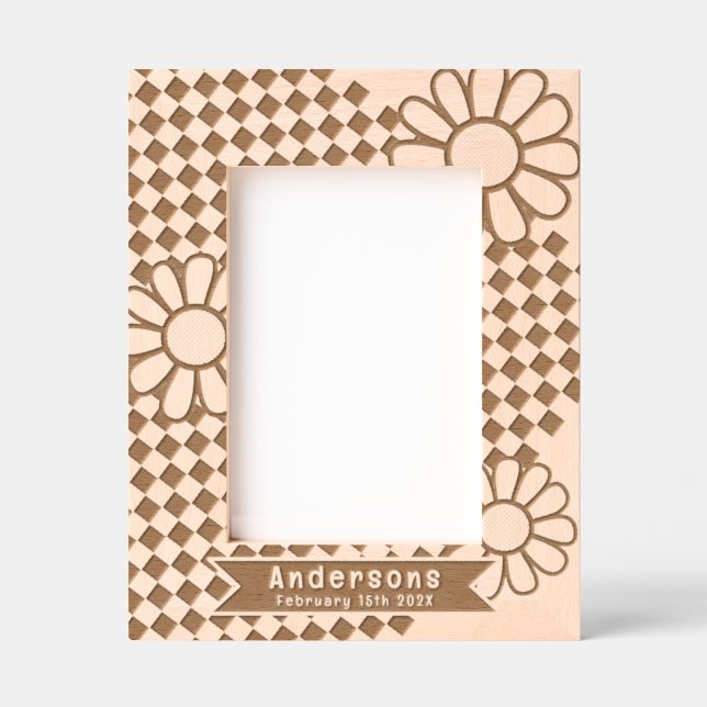 Chequerboard Daisy Personalized Etched Frames (Front)