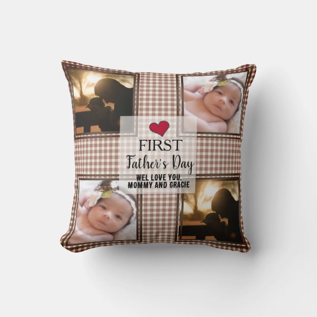 Chequerboard First Father's Day 2 Photo  Throw Pillow (Front)
