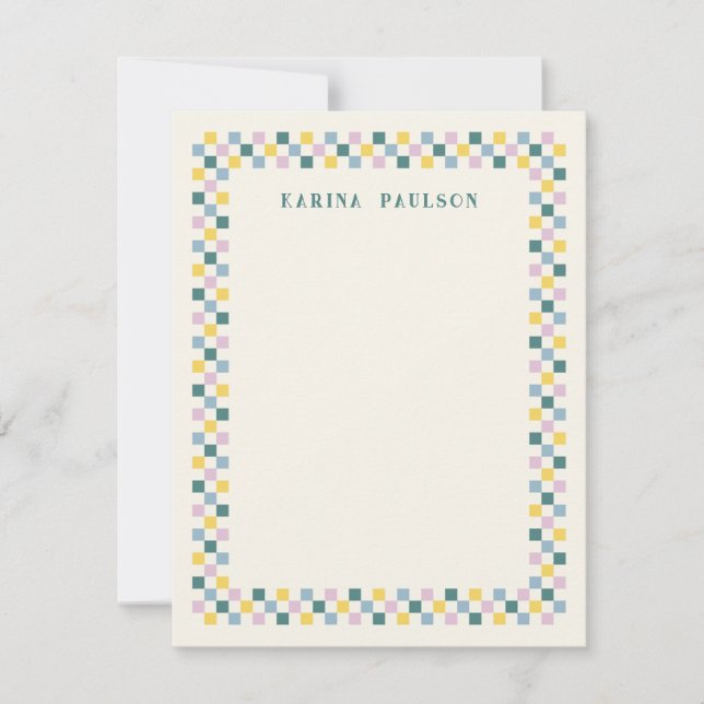 Chequerboard Frame Stationery Note Card - Teal (Front)