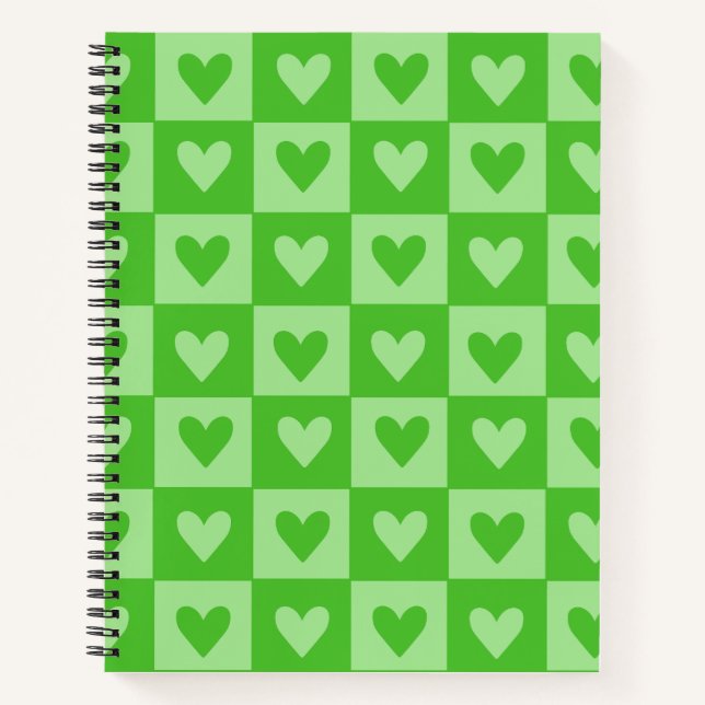 Chequerboard Green Heart Notebook  (Front)