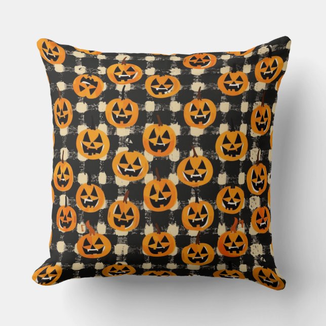 Chequerboard Halloween Throw Pillow (Front)