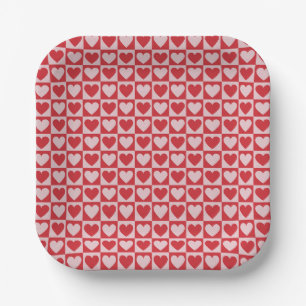 Chequerboard Heart Valentine's Paper Plates