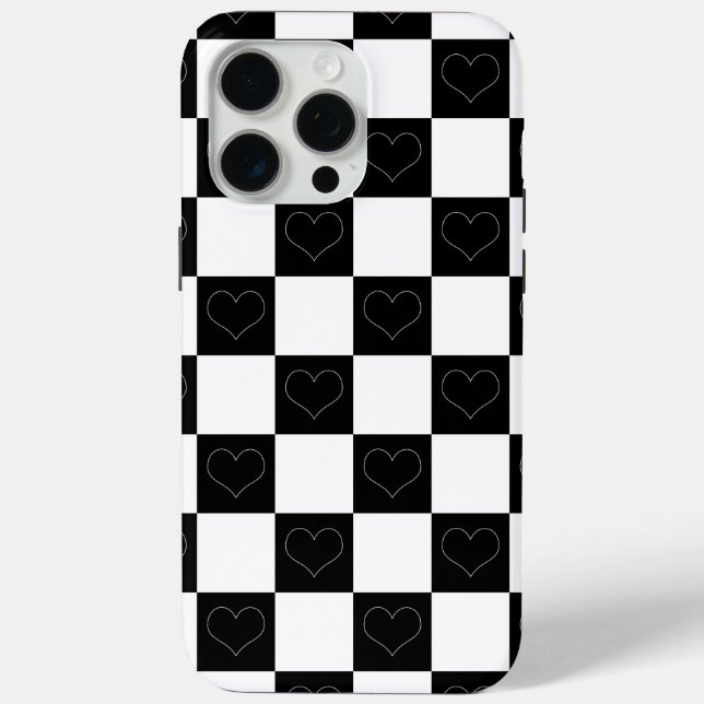 Chequerboard Hearts in Black and White Case-Mate iPhone Case (Back)