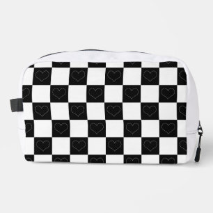 Chequerboard Hearts in Black and White Dopp Kit