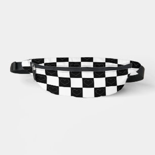 Chequerboard Hearts in Black and White Fanny Pack