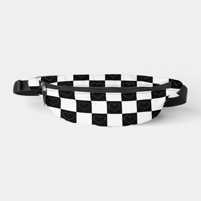 Chequerboard Hearts in Black and White Fanny Pack (Front)