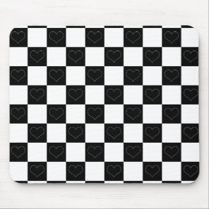 Chequerboard Hearts in Black and White Mouse Pad