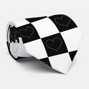 Chequerboard Hearts in Black and White Tie