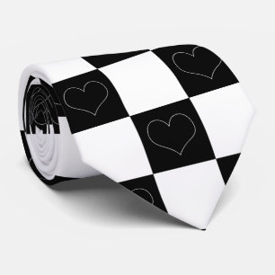 Chequerboard Hearts in Black and White Tie