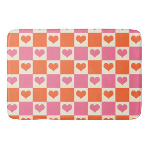 Chequerboard Hearts in Pink, Orange, and Cream Bath Mat