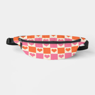 Chequerboard Hearts in Pink, Orange, and Cream Fanny Pack