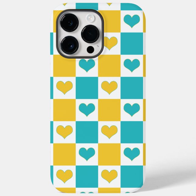 Chequerboard Hearts in Turquoise and Yellow Case-Mate iPhone Case (Back)