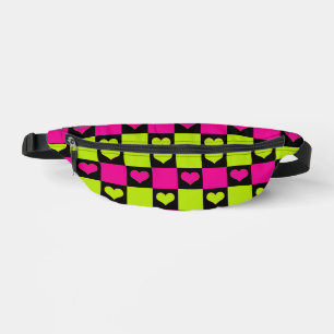Chequerboard Hearts - Lime Green, Hot Pink & Black Fanny Pack