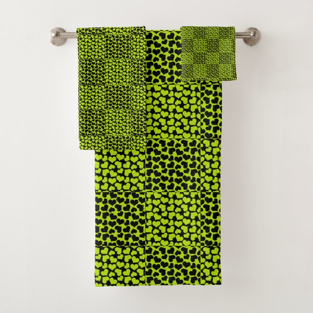 Chequerboard hearts pattern in Lime Green Bath Towel Set (Insitu)