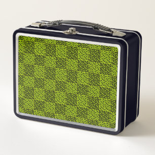 Chequerboard hearts pattern in Lime Green Metal Lunch Box