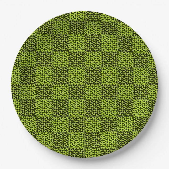 Chequerboard hearts pattern in Lime Green Paper Plate (Front)