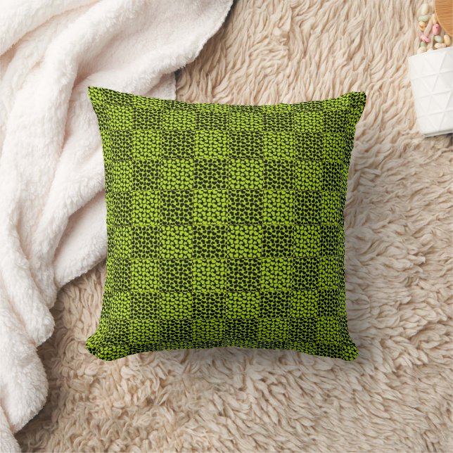 Chequerboard hearts pattern in Lime Green Throw Pillow (Blanket)