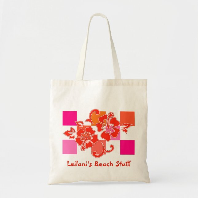 Chequerboard Hibiscus Beach Bags (Front)