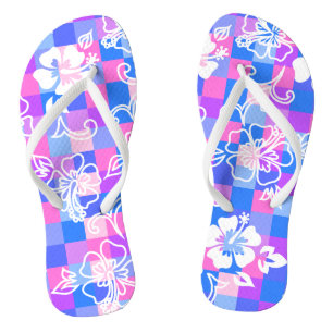 Chequerboard Hibiscus Hawaiian Floral Flip Flops