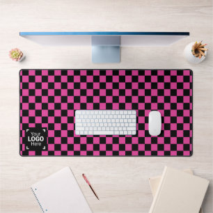 Chequerboard Hot-Pink / Black - Your Business Logo Desk Mat
