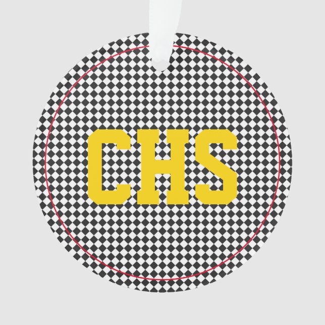 Chequerboard INITIALS School Colours Sports Team Ornament (Front)