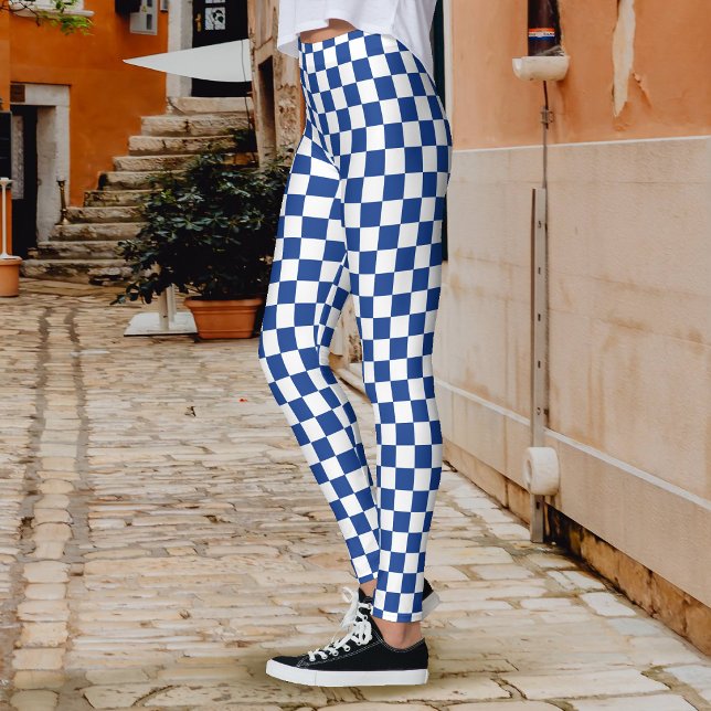 Chequerboard Navy Blue White Leggings (Checkerboard Navy Blue White Leggings)