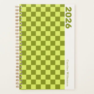 Chequerboard Olive Green Lime Personalized 2025 Planner