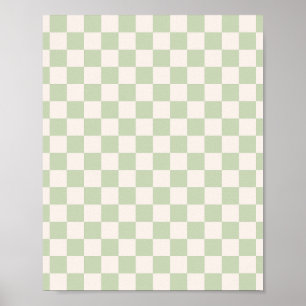 Chequerboard Pastel Green Chequered Sage Check Poster