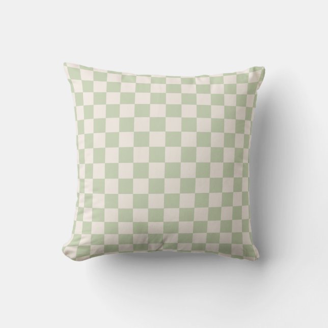 Chequerboard Pastel Green Chequered Sage Check Throw Pillow (Front)