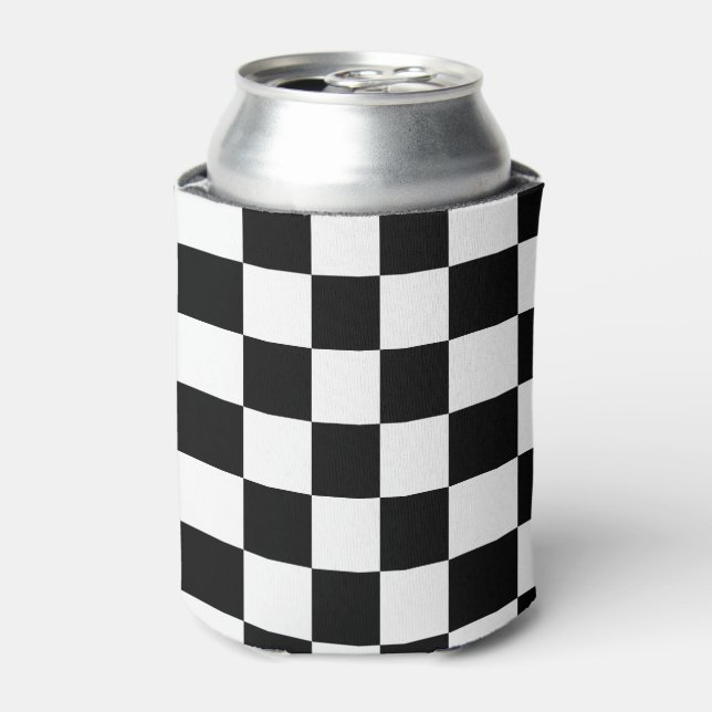 Chequerboard pattern black and white can cooler (Can Front)