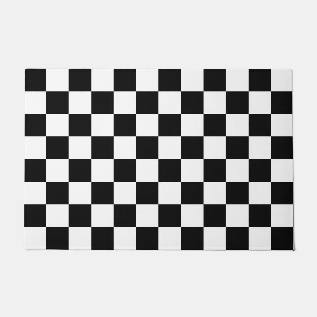 Chequerboard pattern black and white doormat (Front)