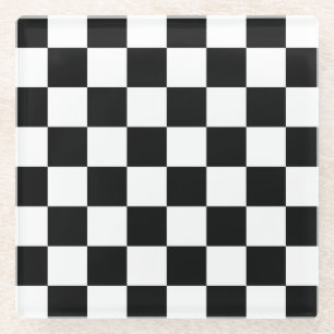 Chequerboard pattern black and white glass coaster