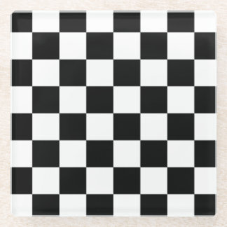 Chequerboard pattern black and white glass coaster
