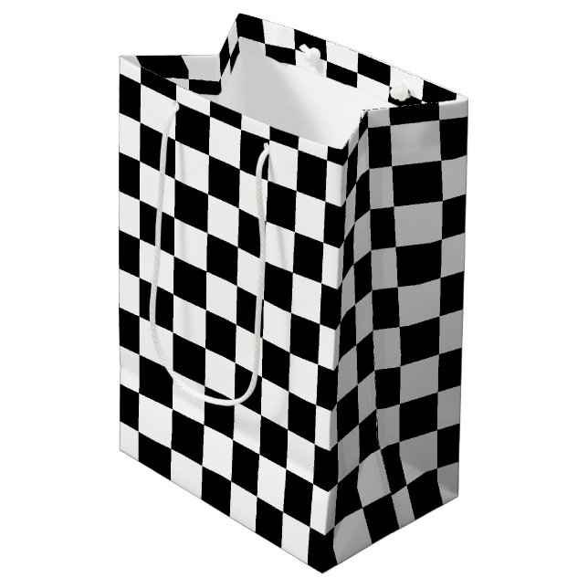 Chequerboard pattern black and white medium gift bag (Front Angled)