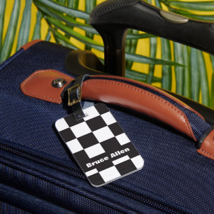 Chequerboard Pattern Black and White Personalize Luggage Tag