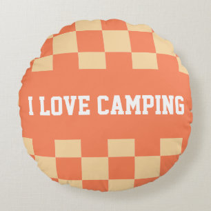 Chequerboard Pattern I love camping Round Pillow