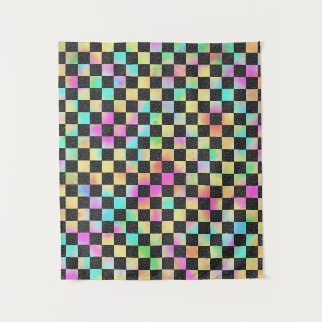 Chequerboard Pattern In 80's Colours Tapestry (Front)