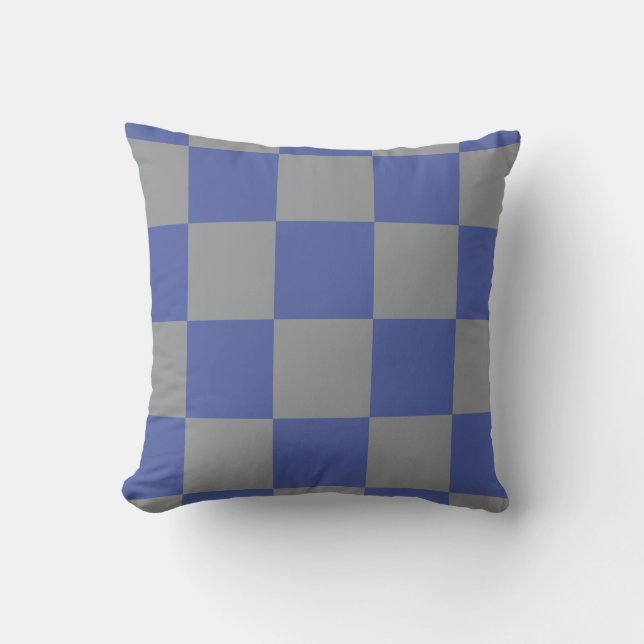 Chequerboard Pattern Periwinkle Blue Grey Modern Throw Pillow (Front)