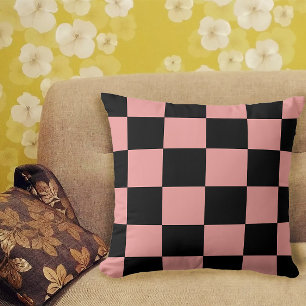 Chequerboard Pattern Retro Pink and Black Throw Pillow