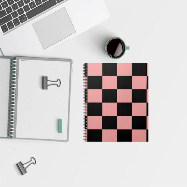 Chequerboard Pattern Squares Pink and Black Notebook (A cool notebook with a pink and black checkerboard pattern)
