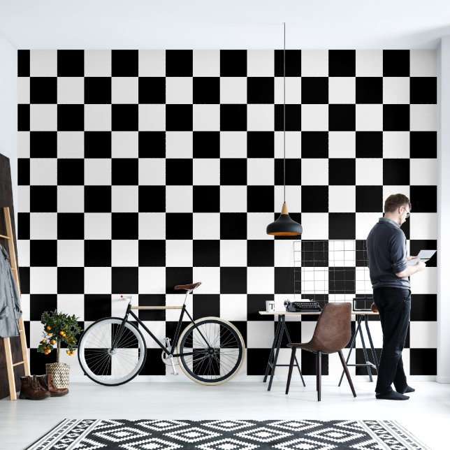 Chequerboard pattern wallpaper (Living Room)