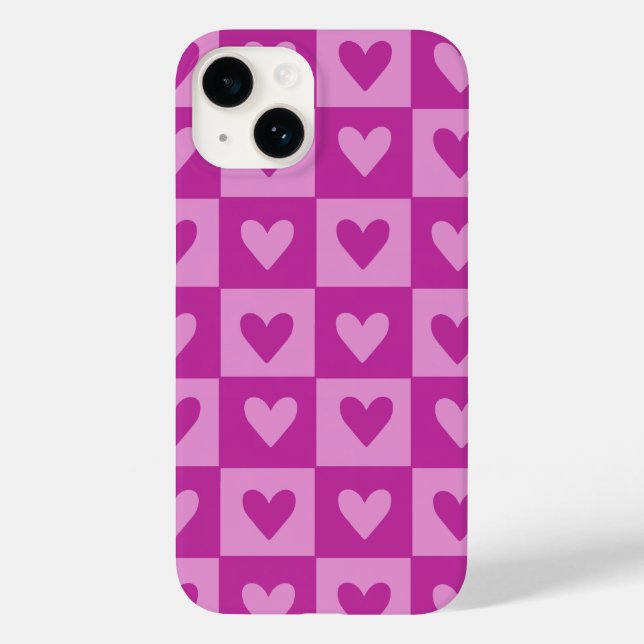 Chequerboard Pink Heart Pattern Phone Case (Back)